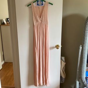 Pale pink maxi dress with lace detail at the top